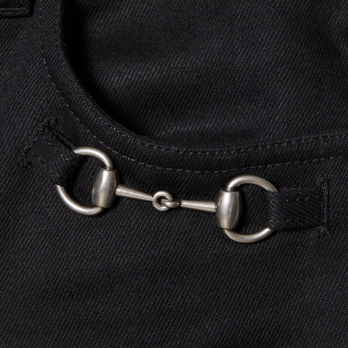 Cotton denim pants with Horsebit detail in black | GUCCI® US