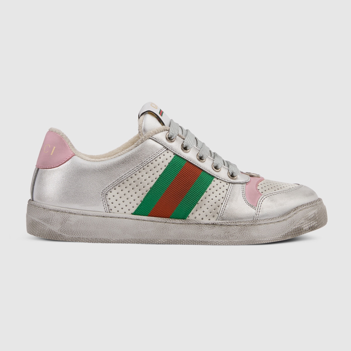 Women's worn-out effect Screener sneaker in silver metallic leather - thumbnail 7