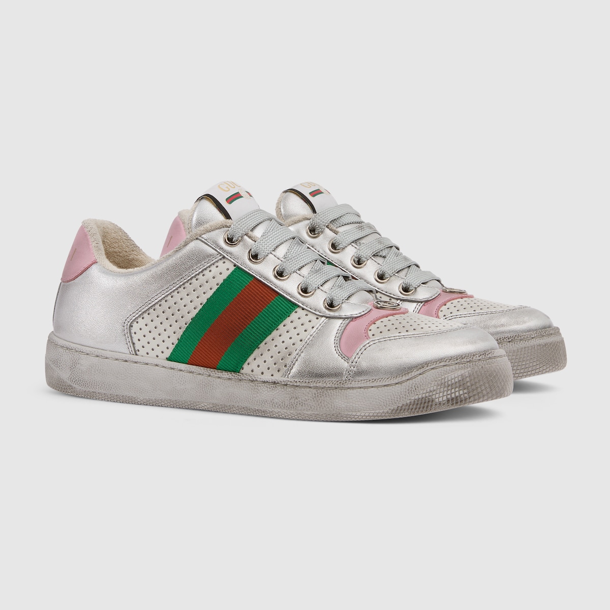 Women's worn-out effect Screener sneaker in silver metallic leather - thumbnail 5