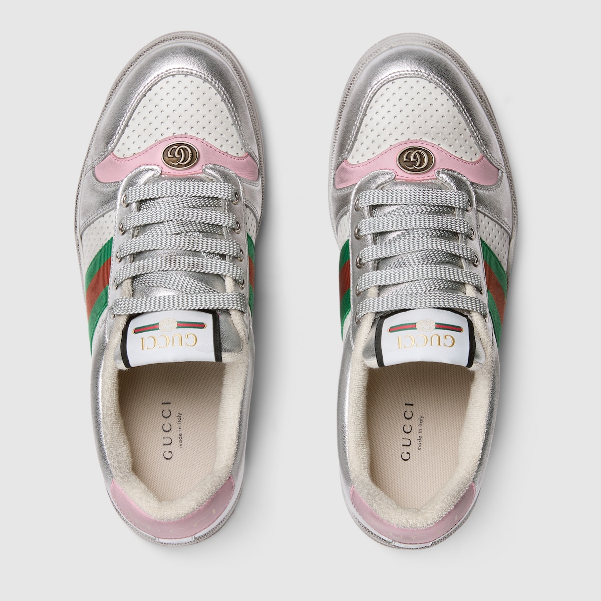 Women's worn-out effect Screener sneaker in silver metallic leather - thumbnail 4