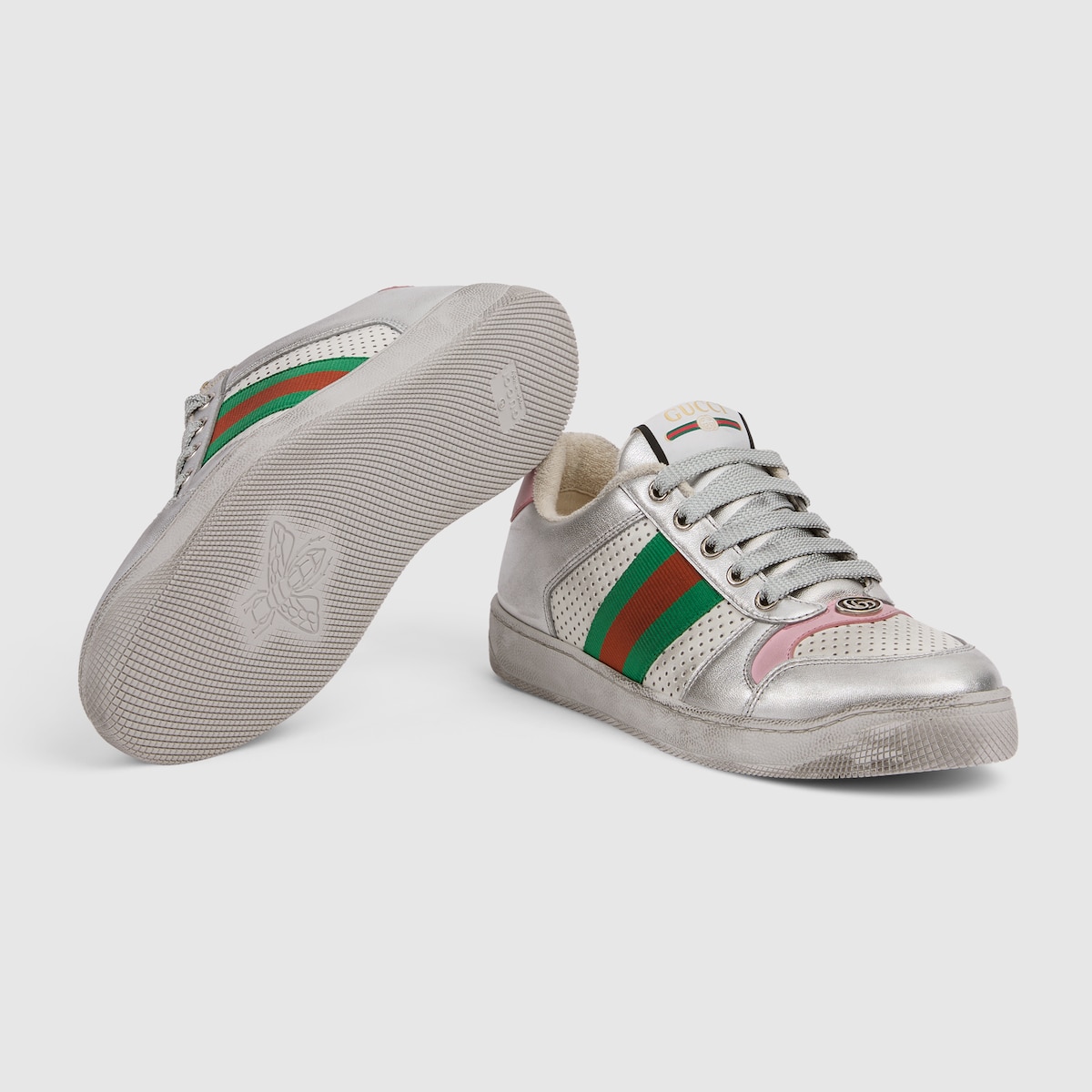 Women's worn-out effect Screener sneaker in silver metallic leather - thumbnail 3