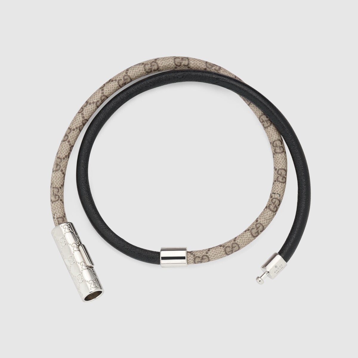Double bracelet with GG detail in brown leather - thumbnail 6