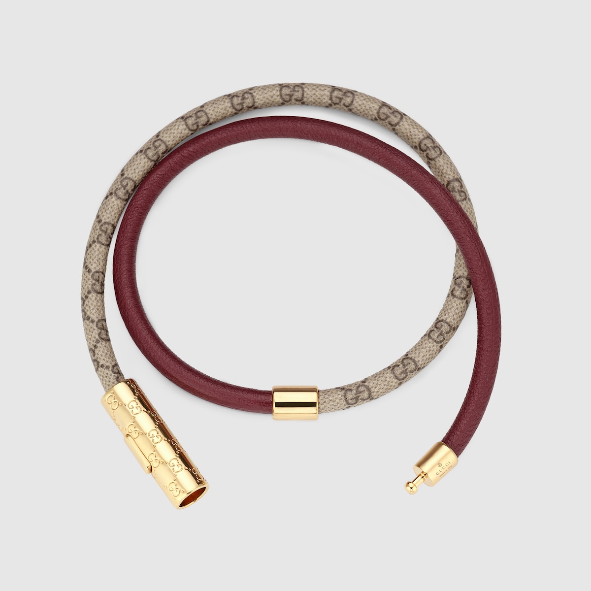 Double bracelet with GG detail in brown leather