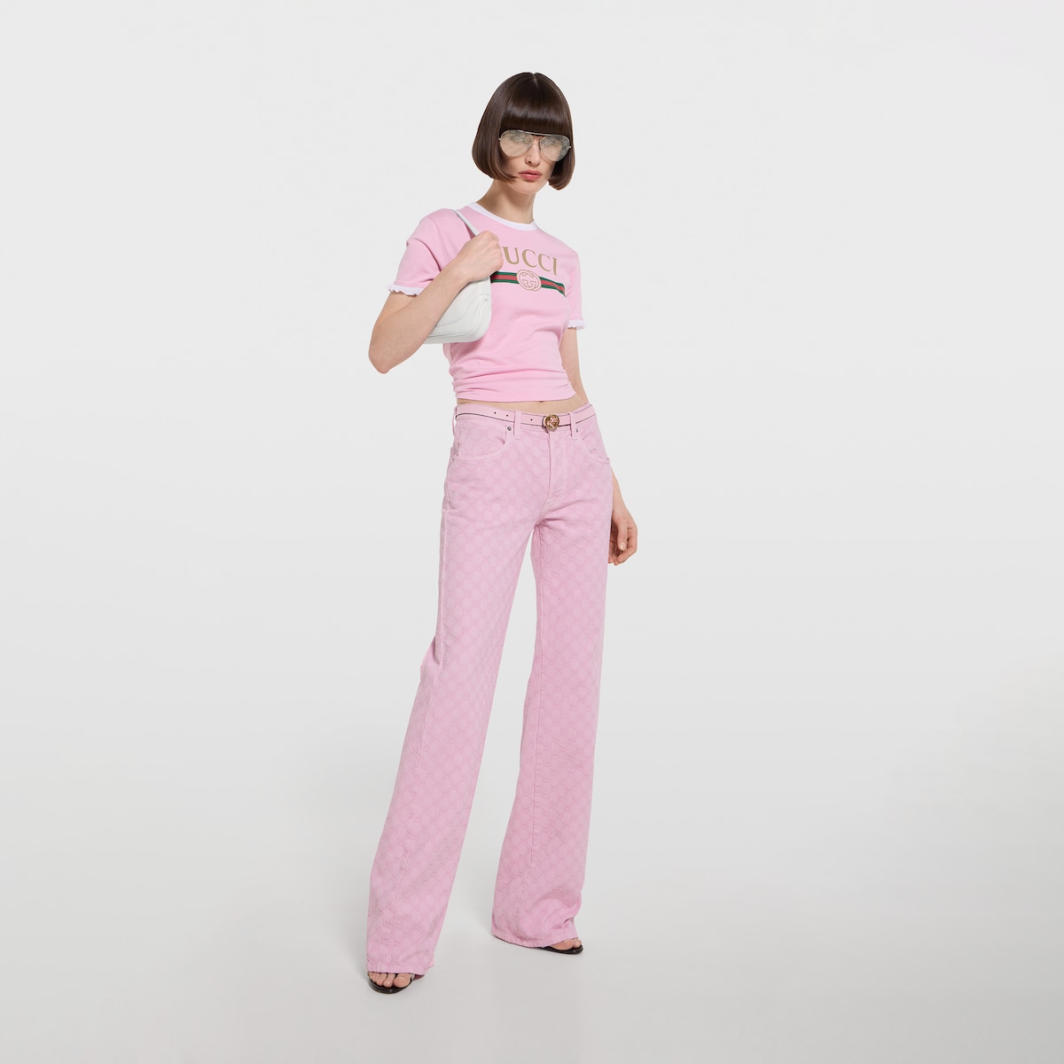 Reversible thin belt in white and beige leather