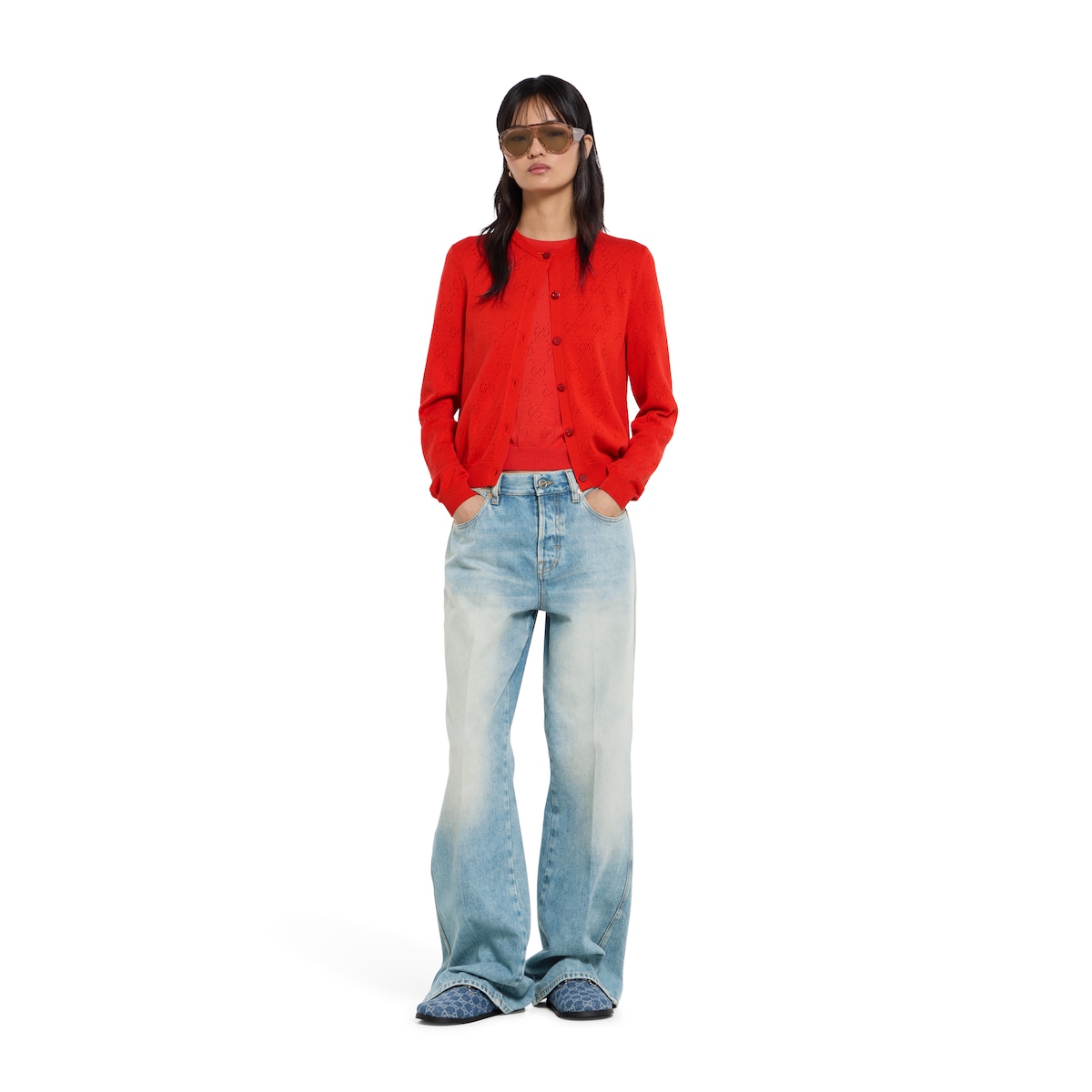 Women's mule with Horsebit in blue GG denim