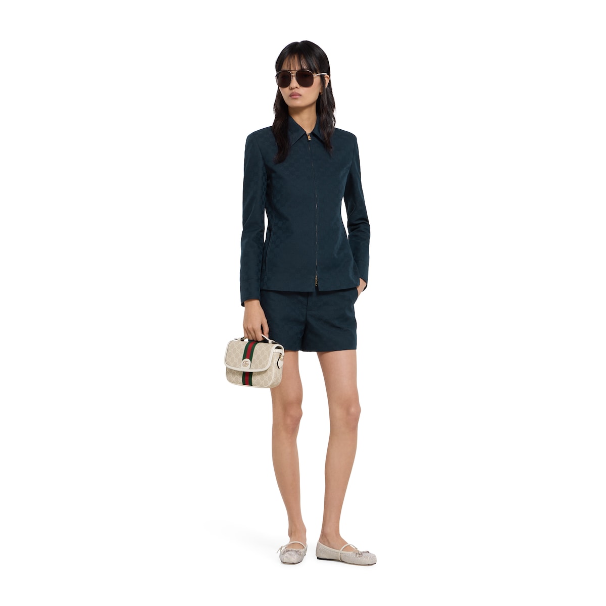 GG cotton gabardine zip jacket in blue - thumbnail 4
