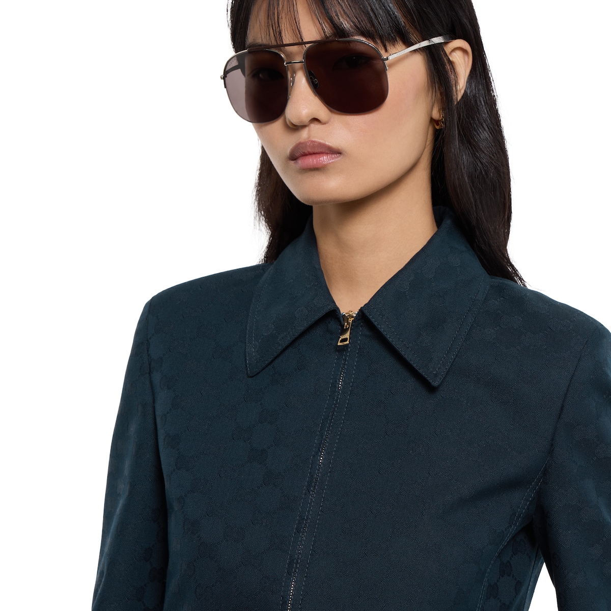 GG cotton gabardine zip jacket in blue - thumbnail 3