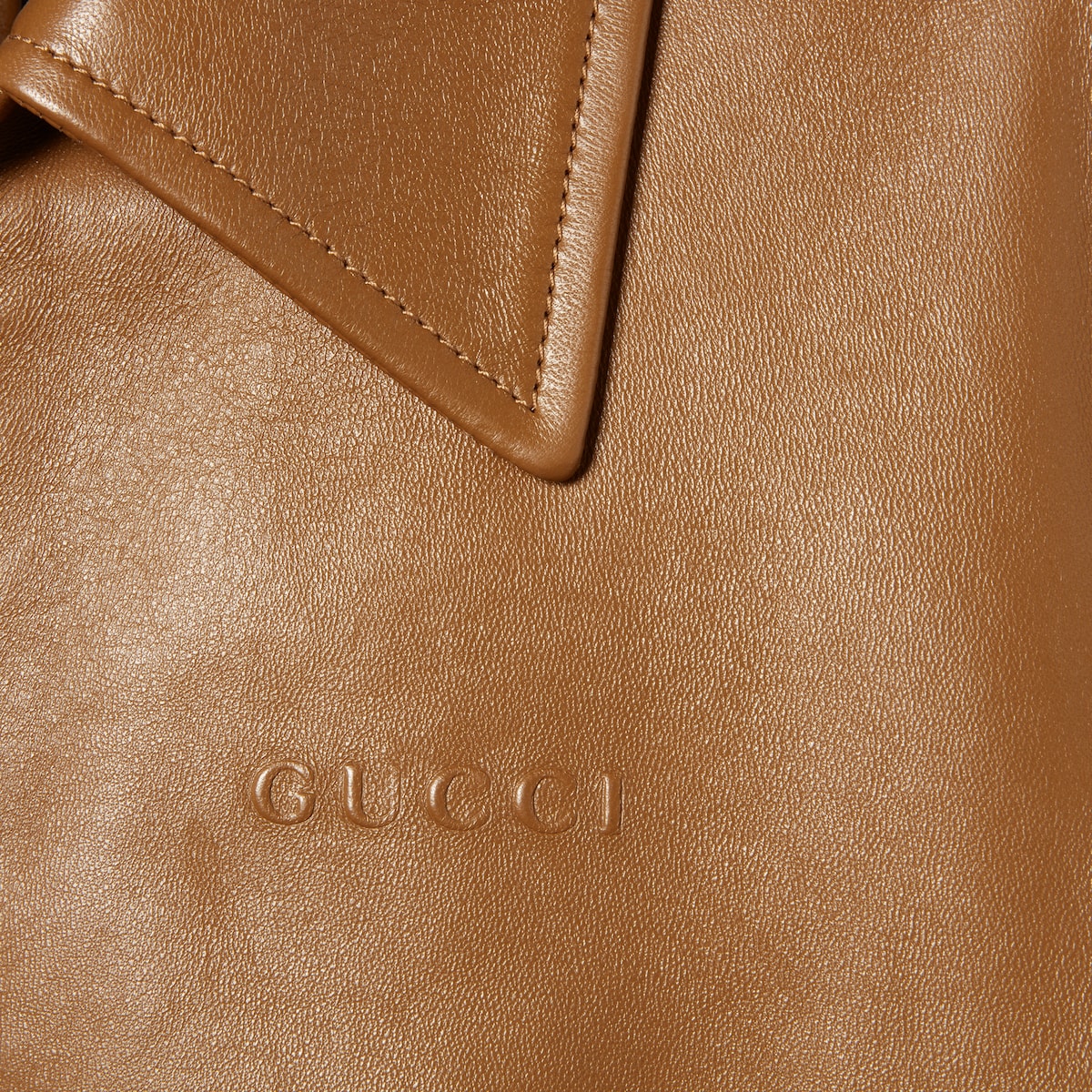 Leather jacket with Gucci logo in brown | GUCCI® US