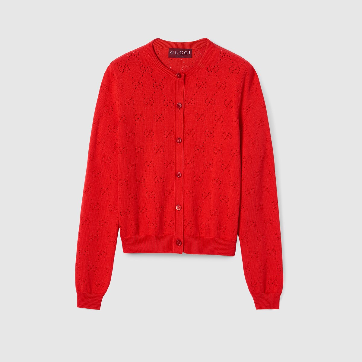 GG pointelle cotton silk cardigan in red - thumbnail 5