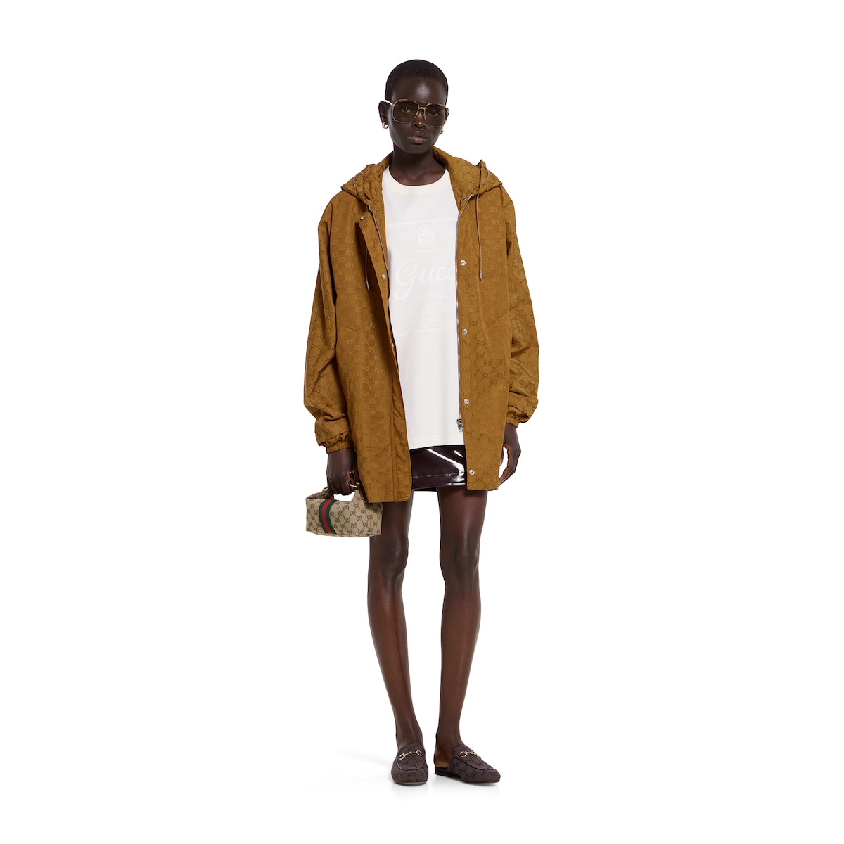 GG nylon jacket in brown | GUCCI® ZA