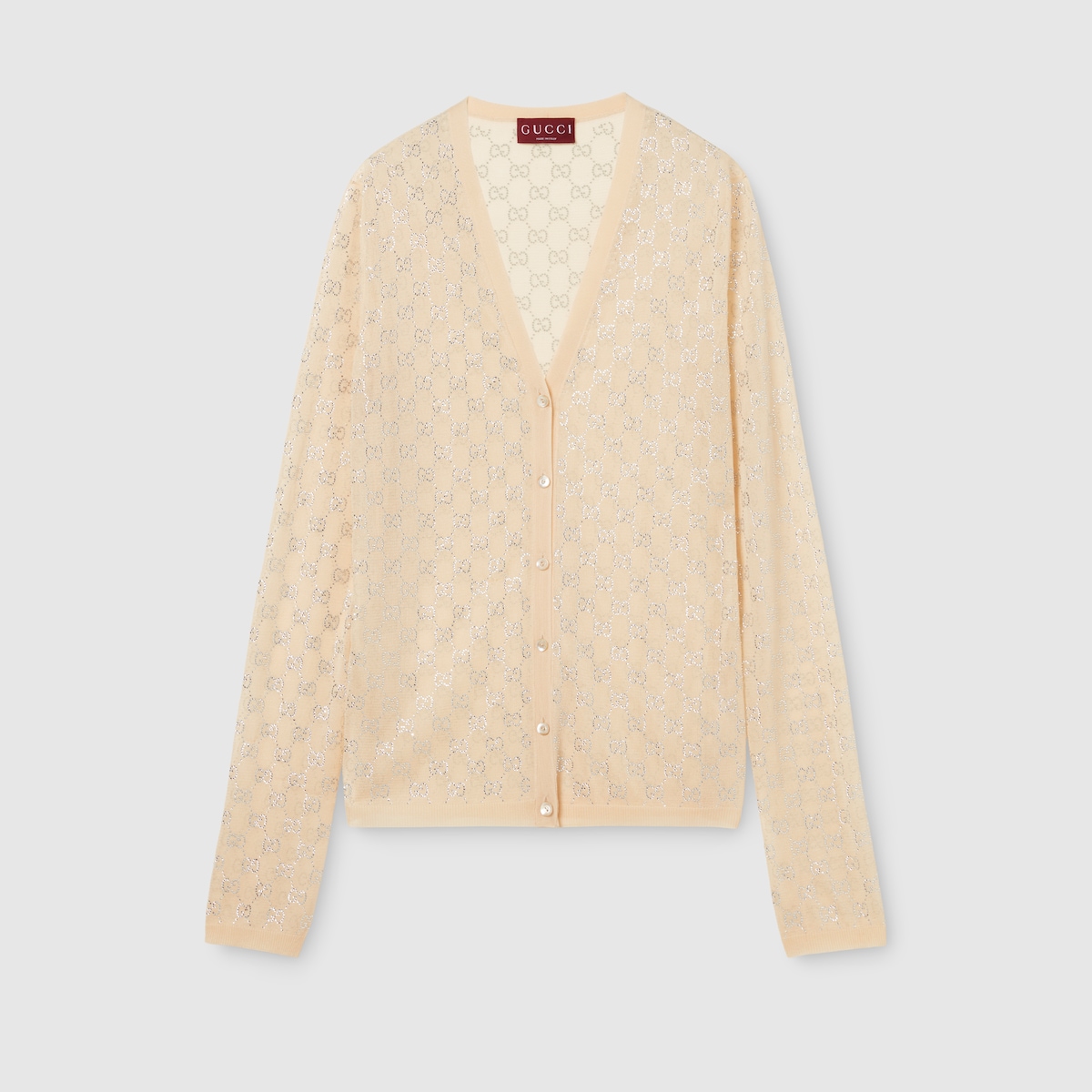Fine silk cardigan with GG crystals in light pink - thumbnail 4