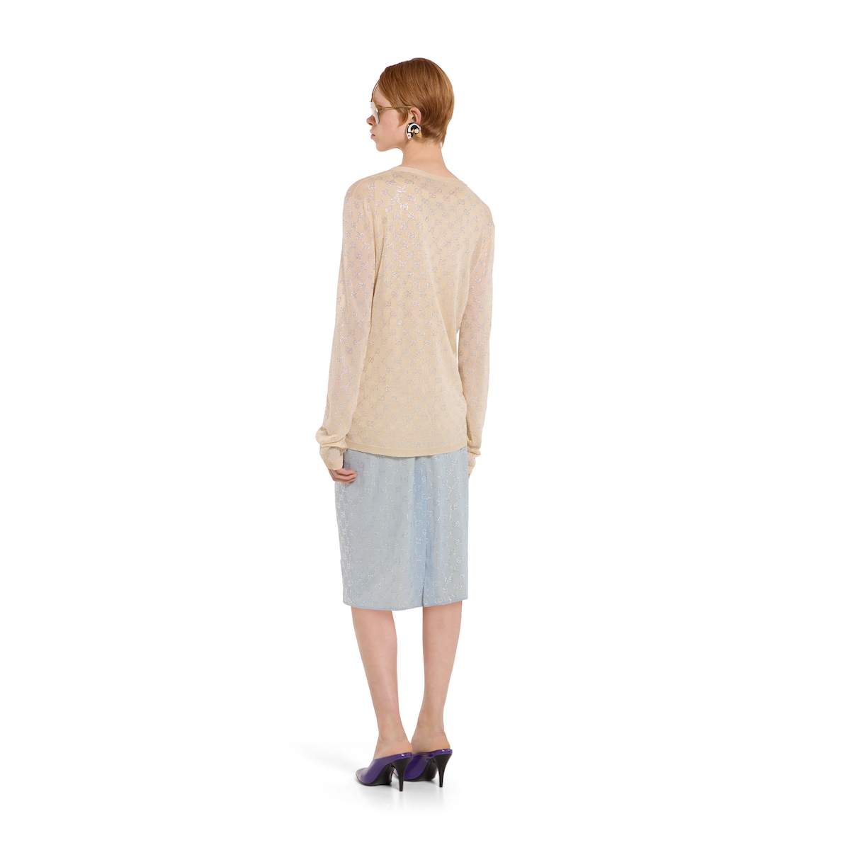 Fine silk cardigan with GG crystals in light pink - thumbnail 2