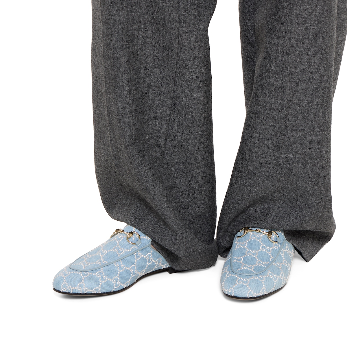 Women's Princetown slipper with pearls in light blue GG denim