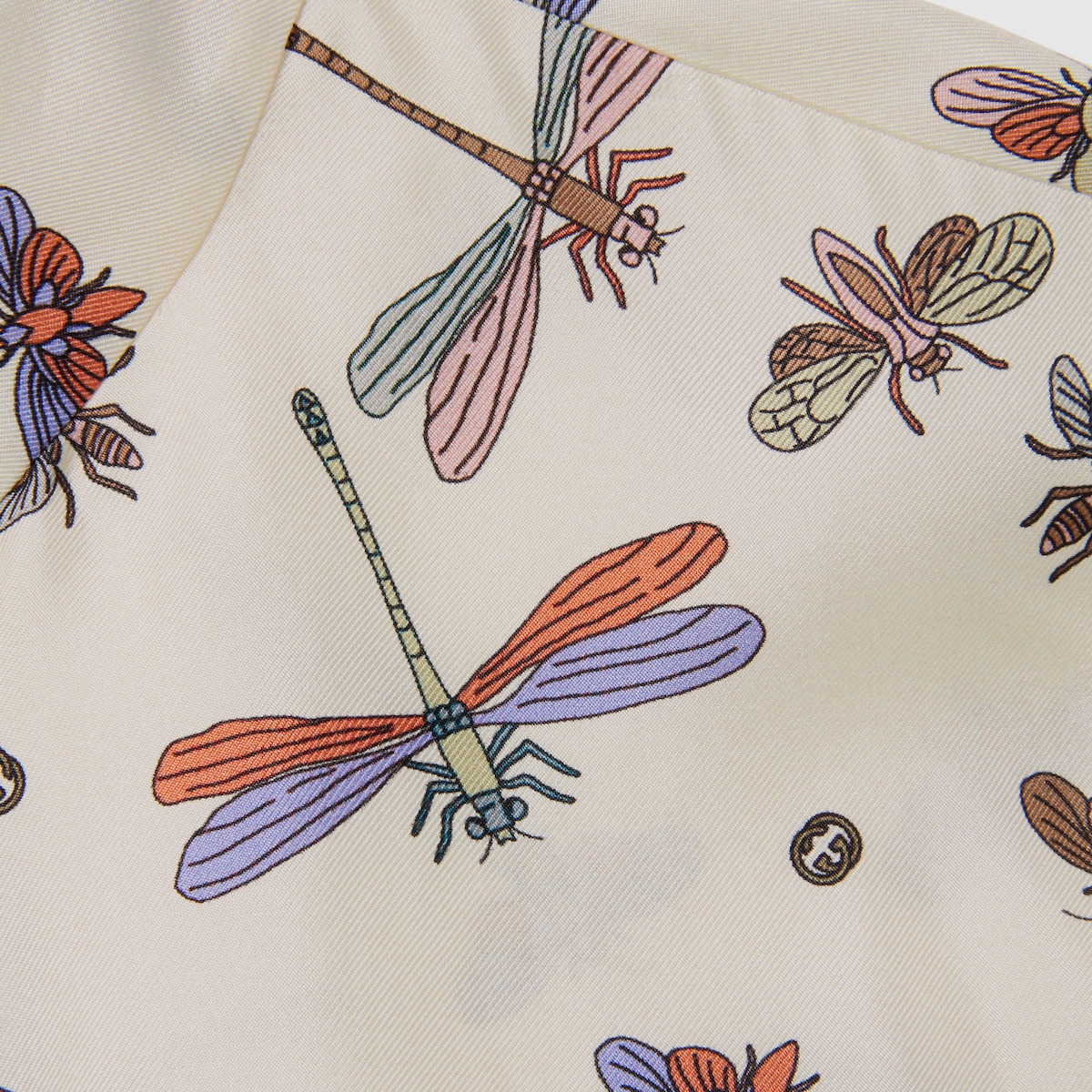 Printed silk twill dress in white