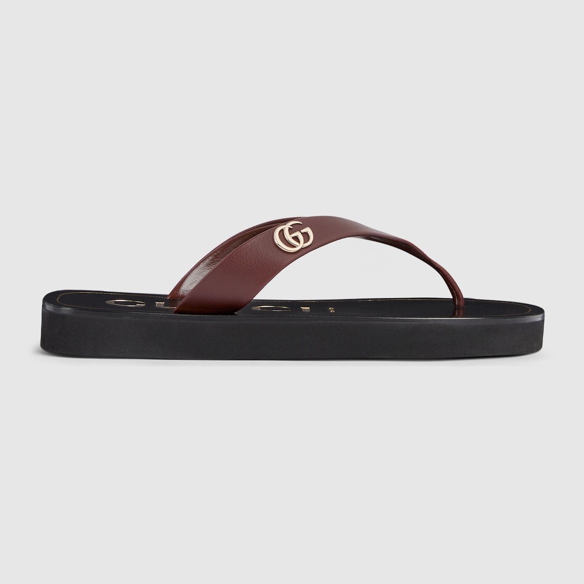 Women's thong sandal with Double G in brown and yellow leather | GUCCI® US