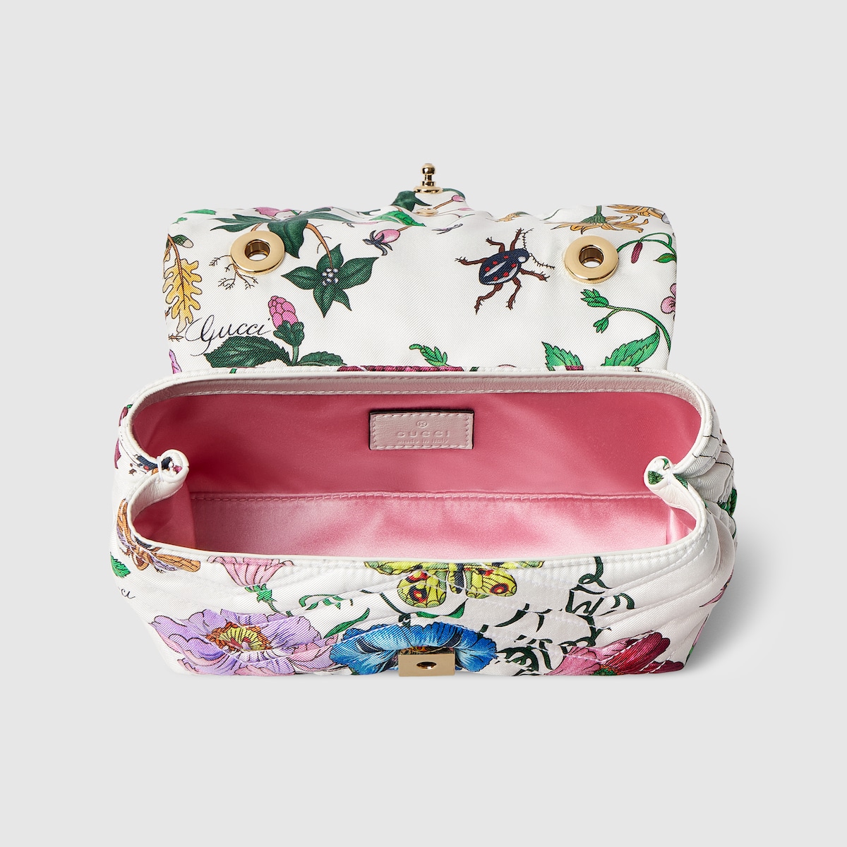 GG Marmont mini bag in white silk twill | GUCCI® QA