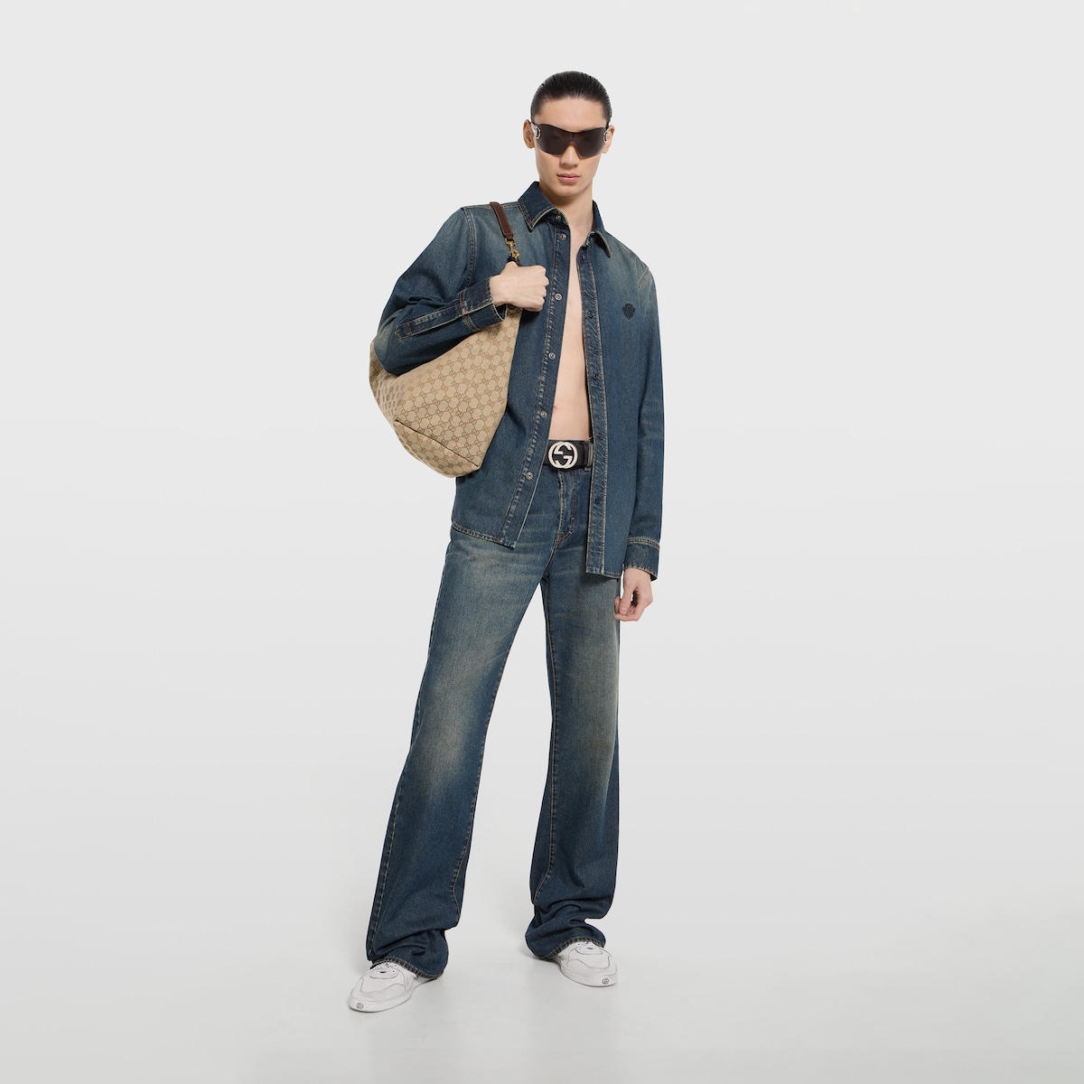 Washed certified cotton denim shirt in blue