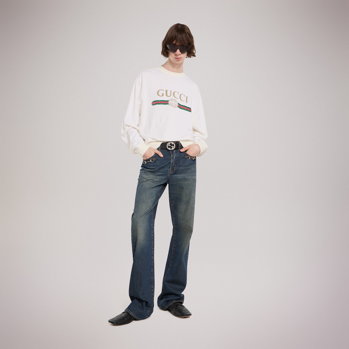 Cashmere blend sweatshirt with print in white