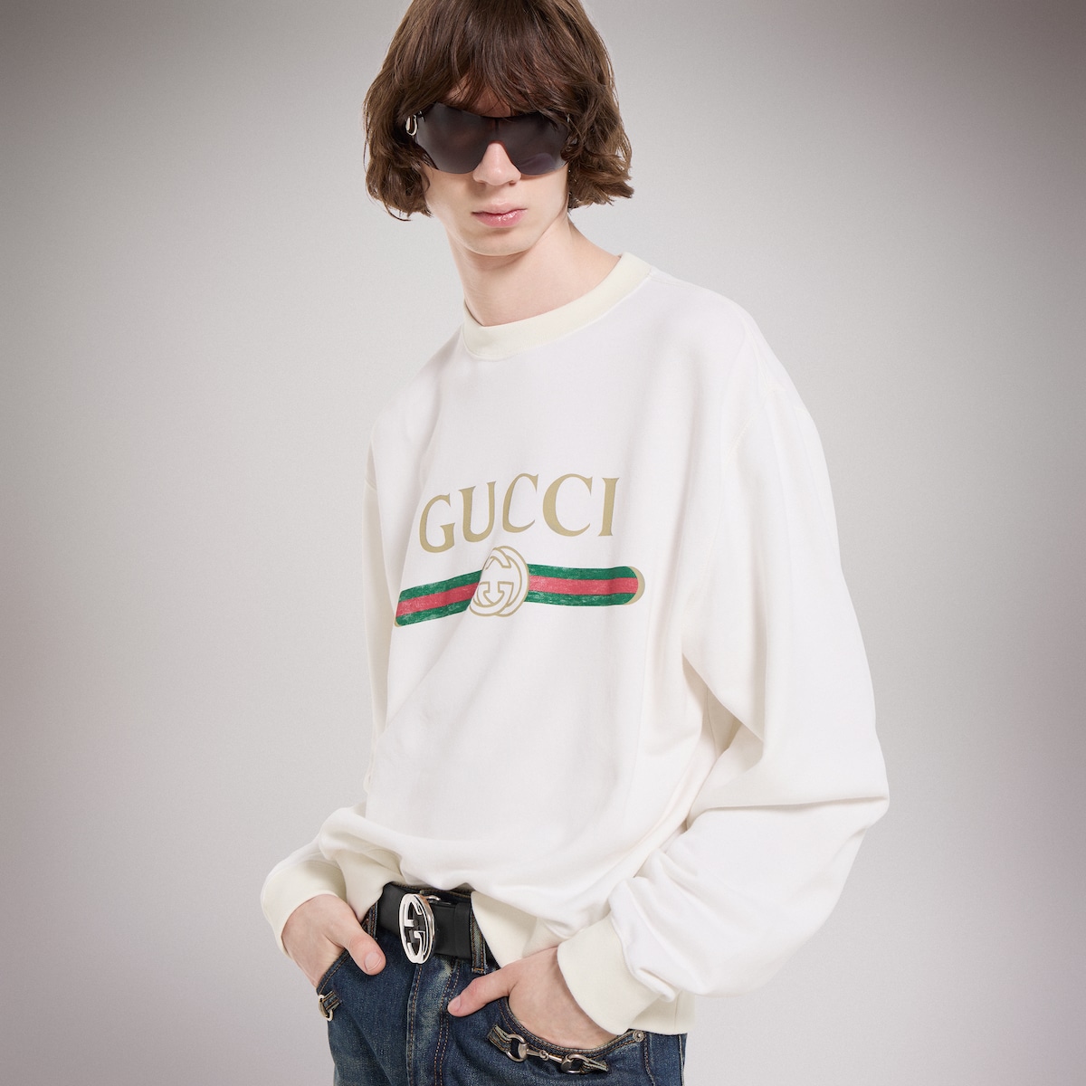 Cashmere blend sweatshirt with print in white - thumbnail 2