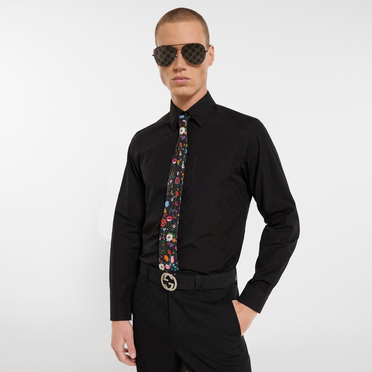 Printed silk tie in multicolor
