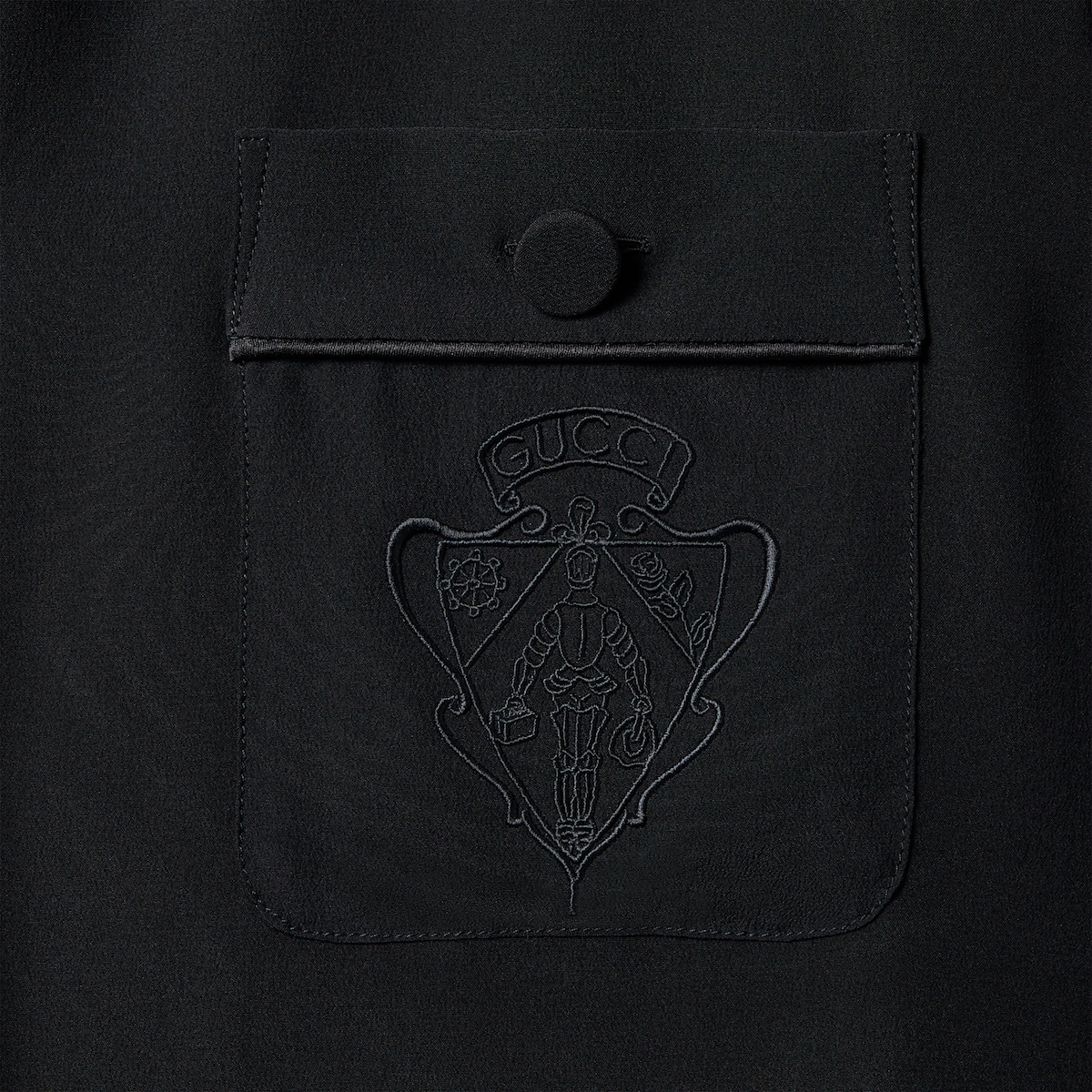 Silk crêpe de chine shirt with embroidery in black