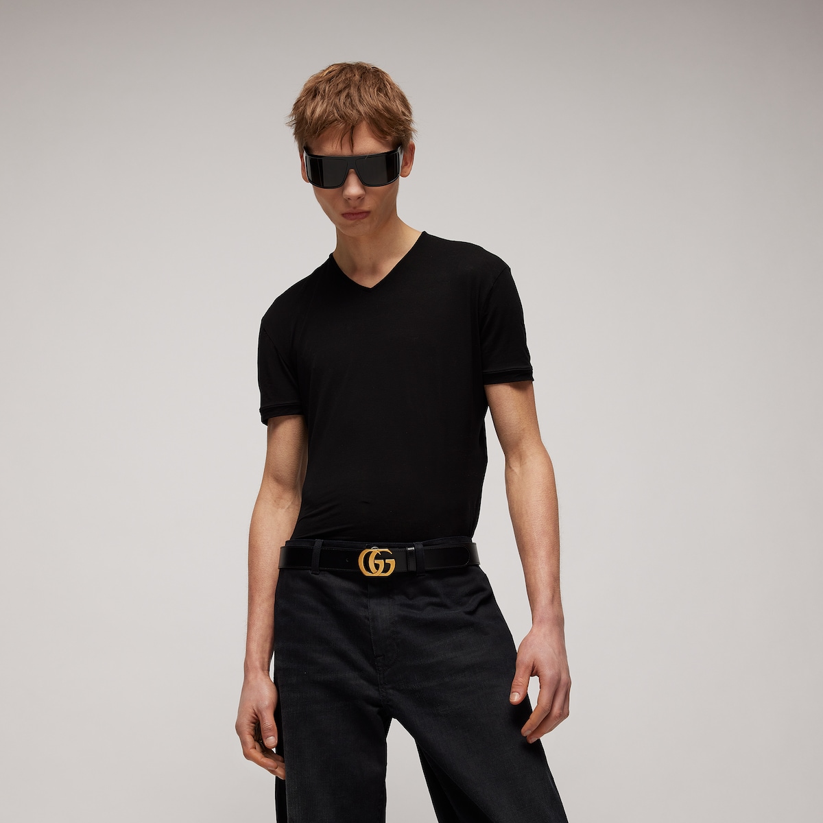 Cut GG Marmont belt in black leather