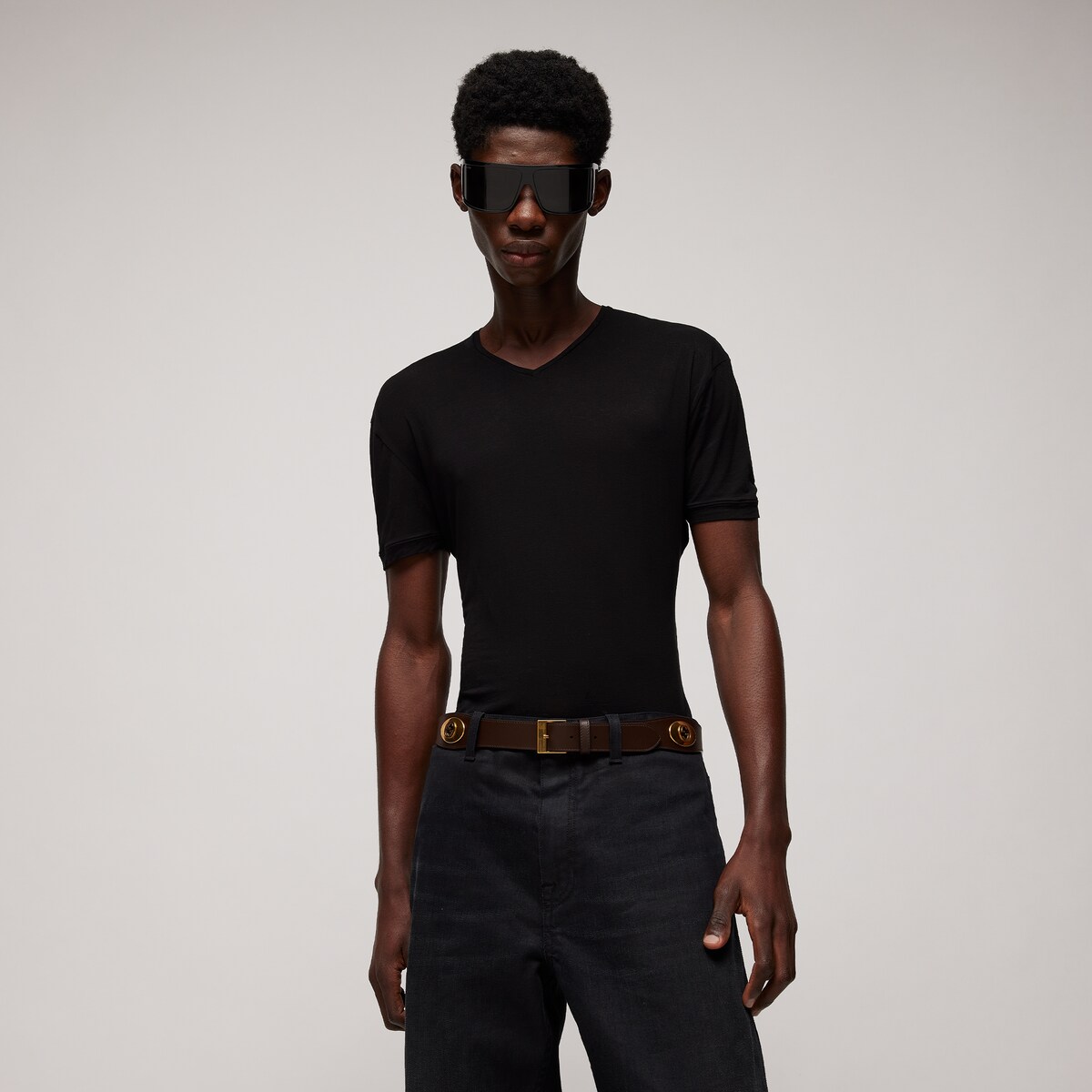 Belt with square buckle in brown leather