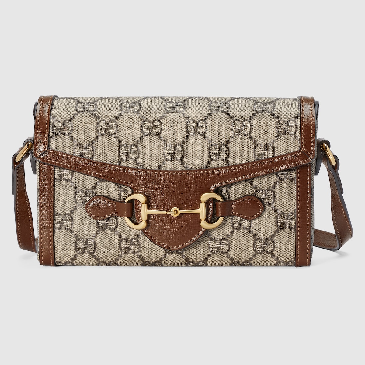 Gucci Horsebit 1955 mini bag in beige and dark brown GG Supreme - thumbnail 2