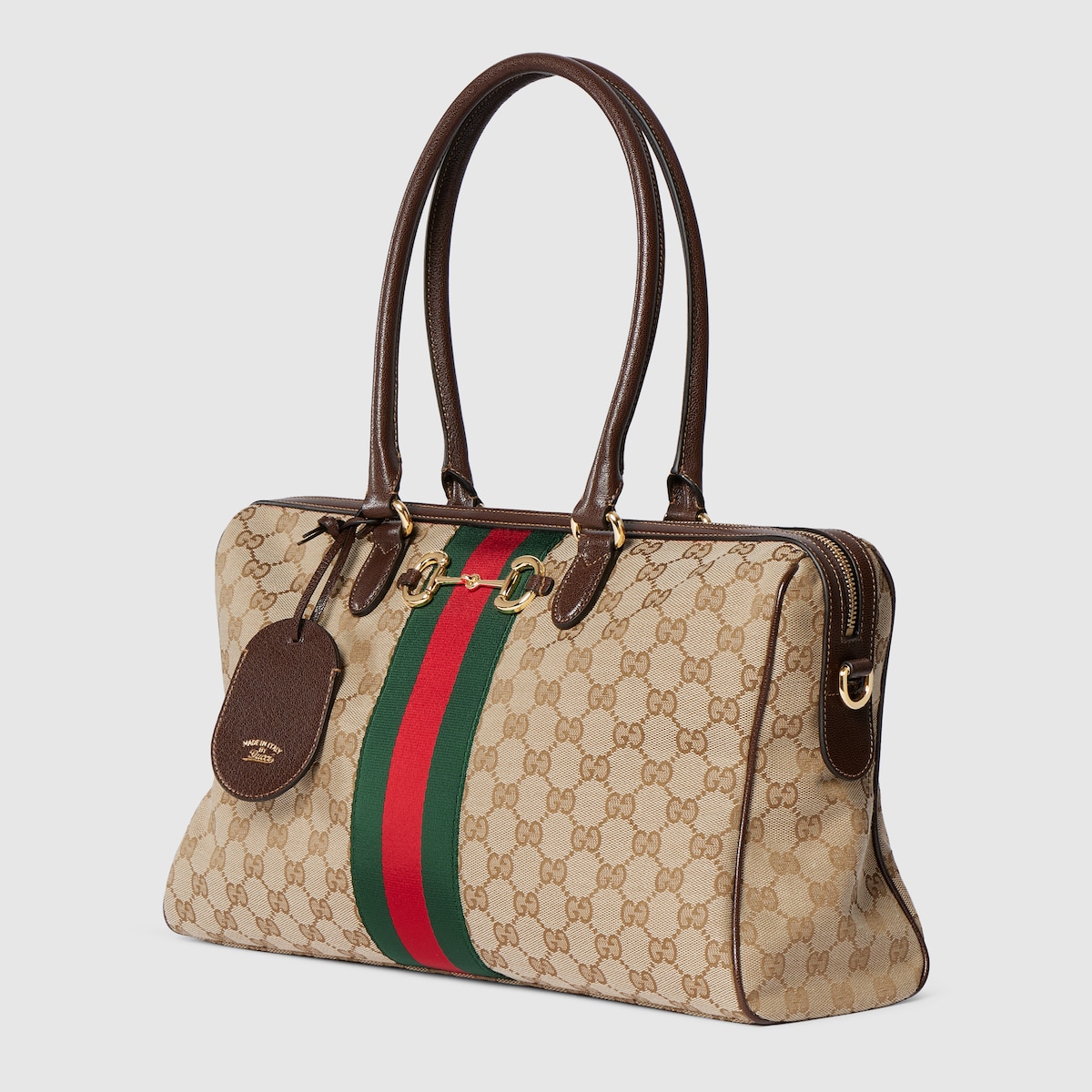 Borsetto large boston bag in sand and brown GG canvas - thumbnail 5
