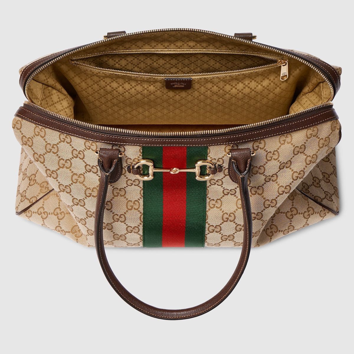 Borsetto large boston bag in sand and brown GG canvas - thumbnail 2