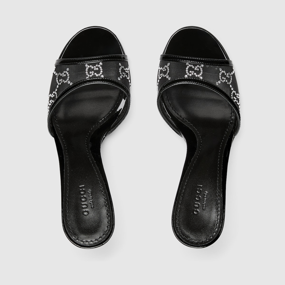 Women's crystal slide sandal in black GG crystal mesh