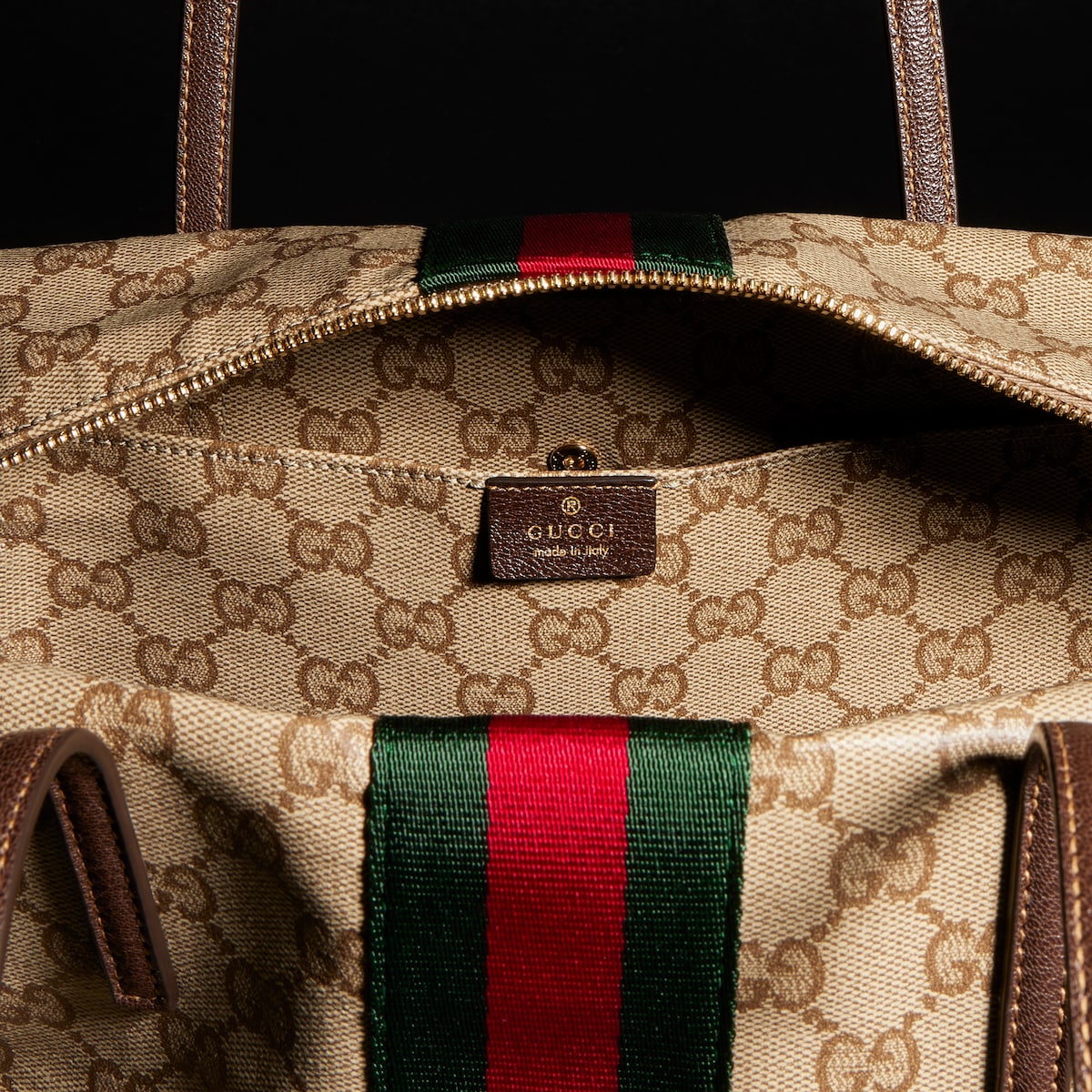 Gucci Melrose medium boston bag in sand and brown GG canvas