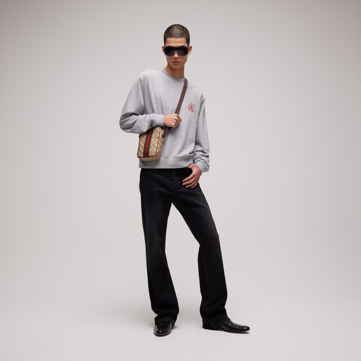 Cotton jersey mélange sweatshirt in light grey | GUCCI® US