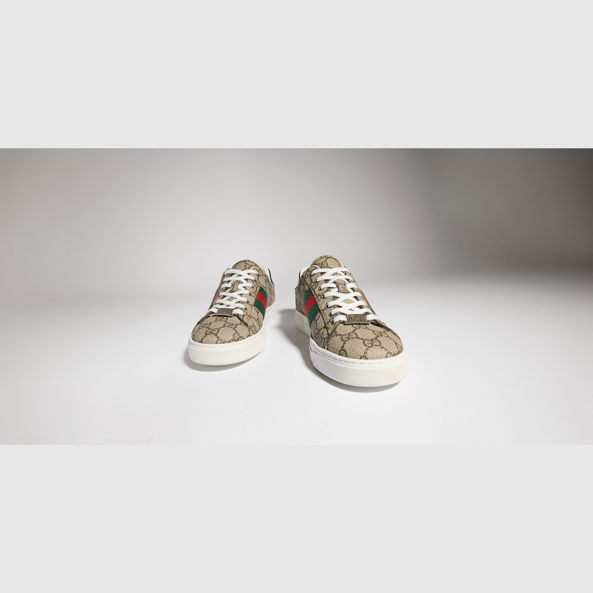 Women's Gucci Ace sneaker with Web in beige and ebony Supreme - thumbnail 3