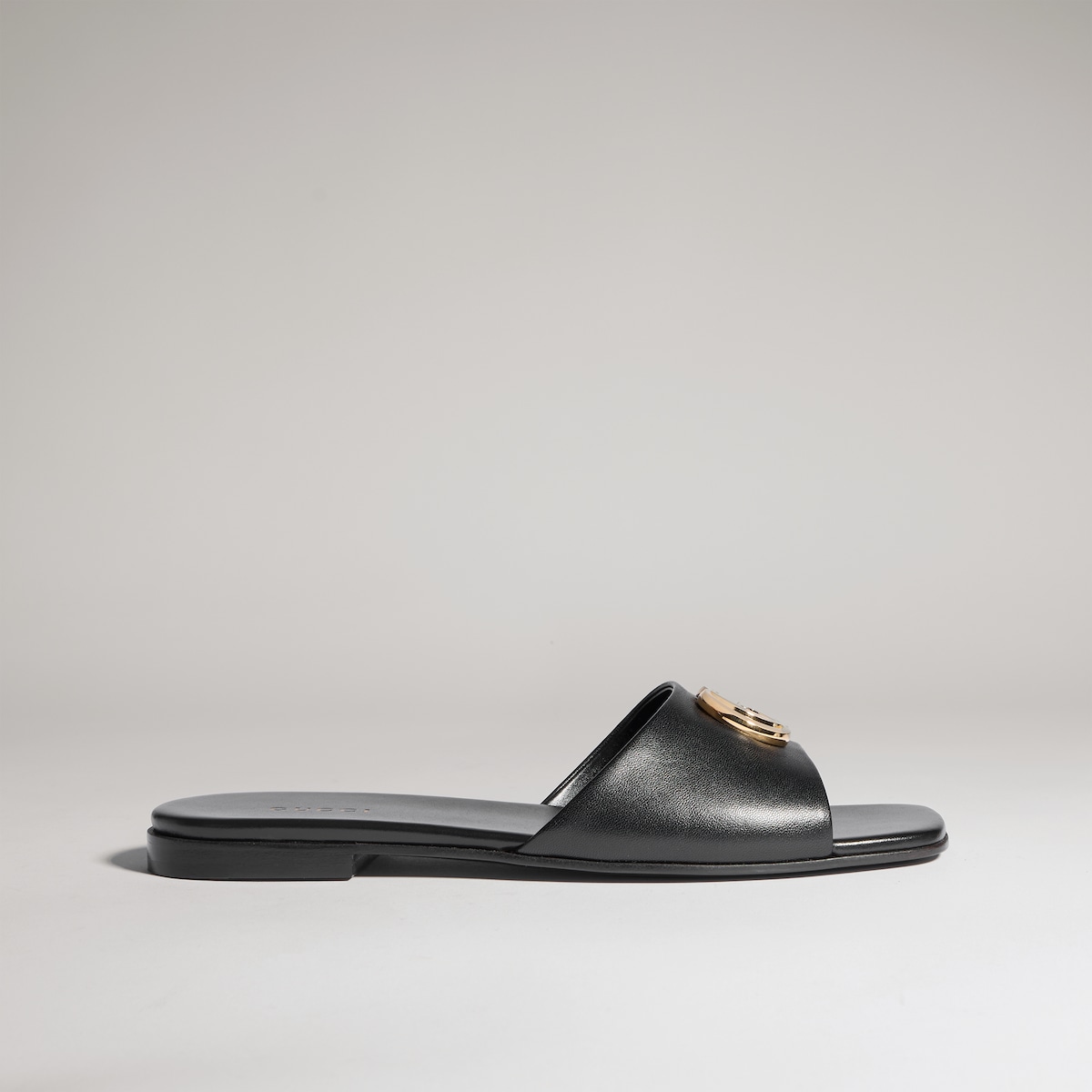 Women's slide sandal with Double G in black leather | GUCCI® INT