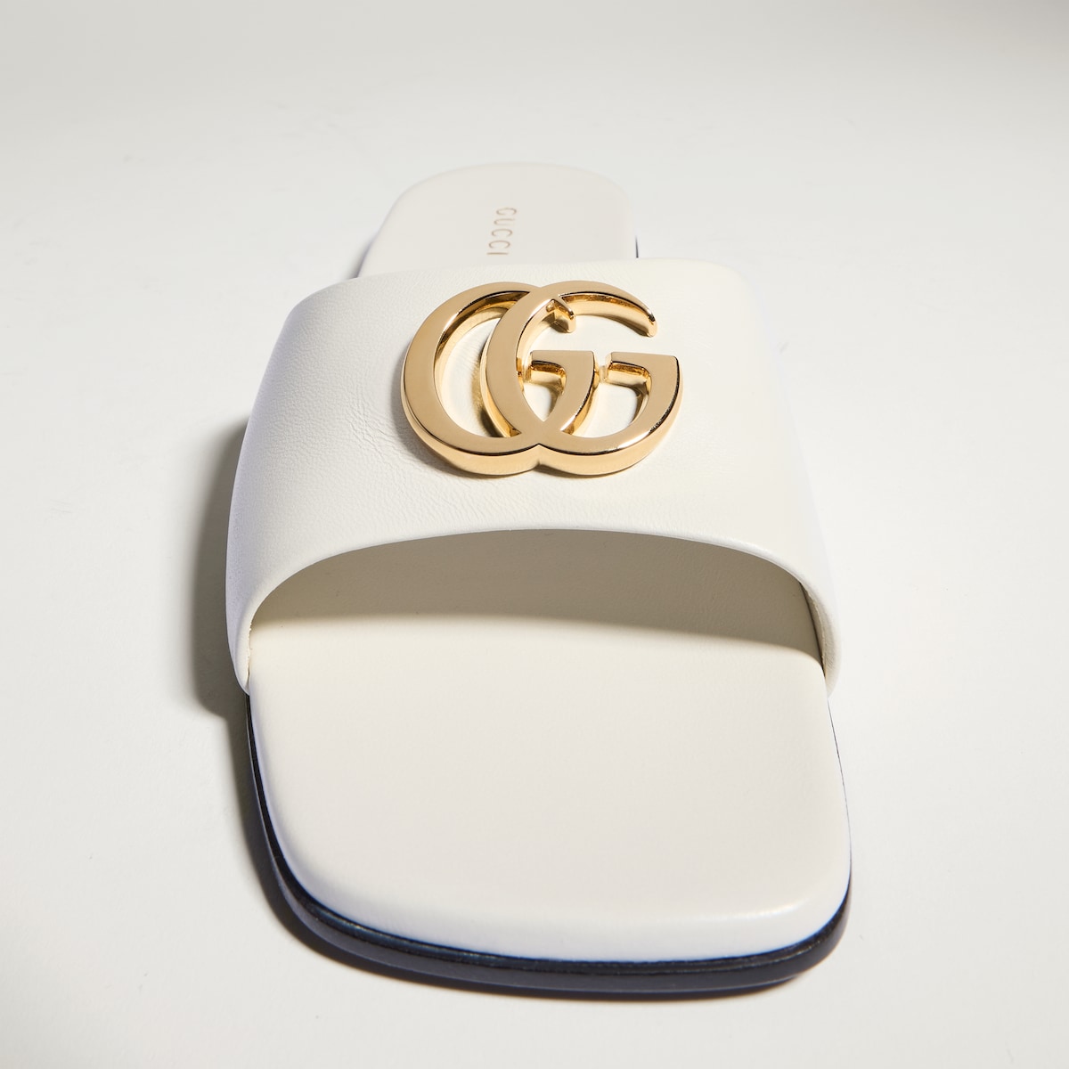 Women's slide sandal with Double G in white leather | GUCCI® CA