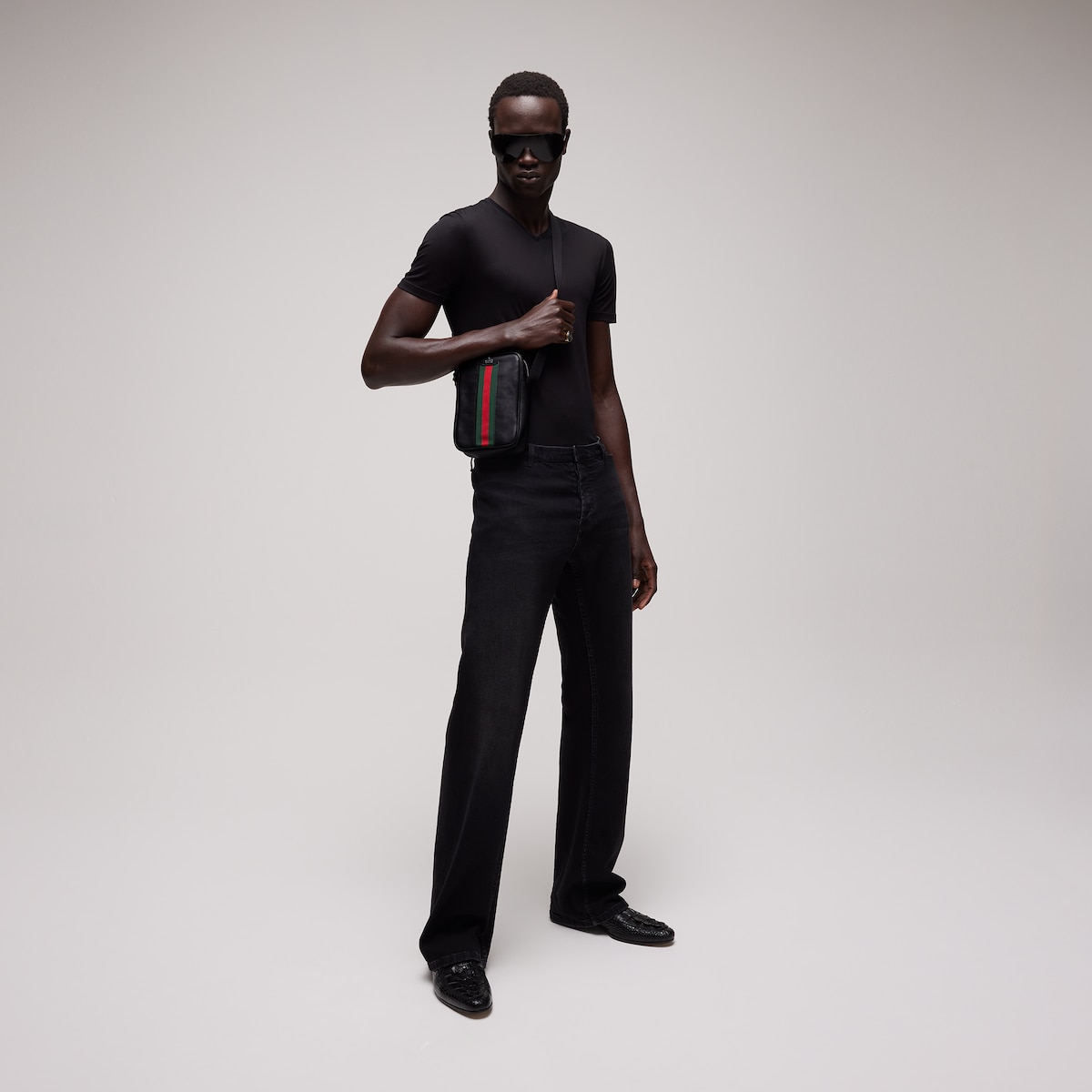Stretch cotton denim pants in black | GUCCI® US