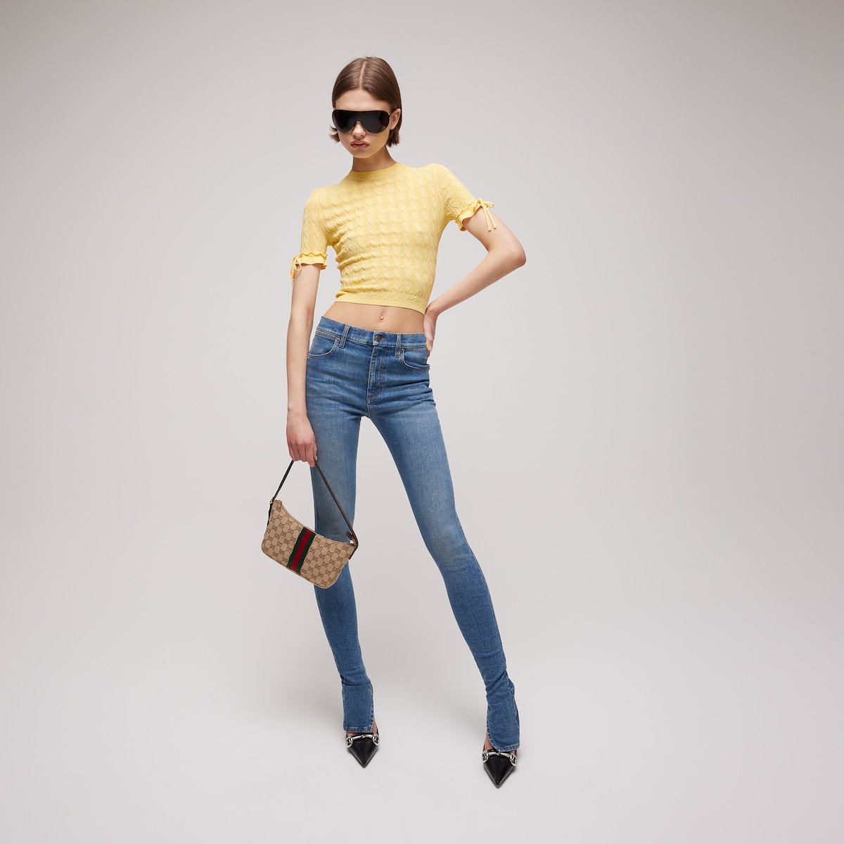 Braided cotton blend top in light yellow | GUCCI® AU