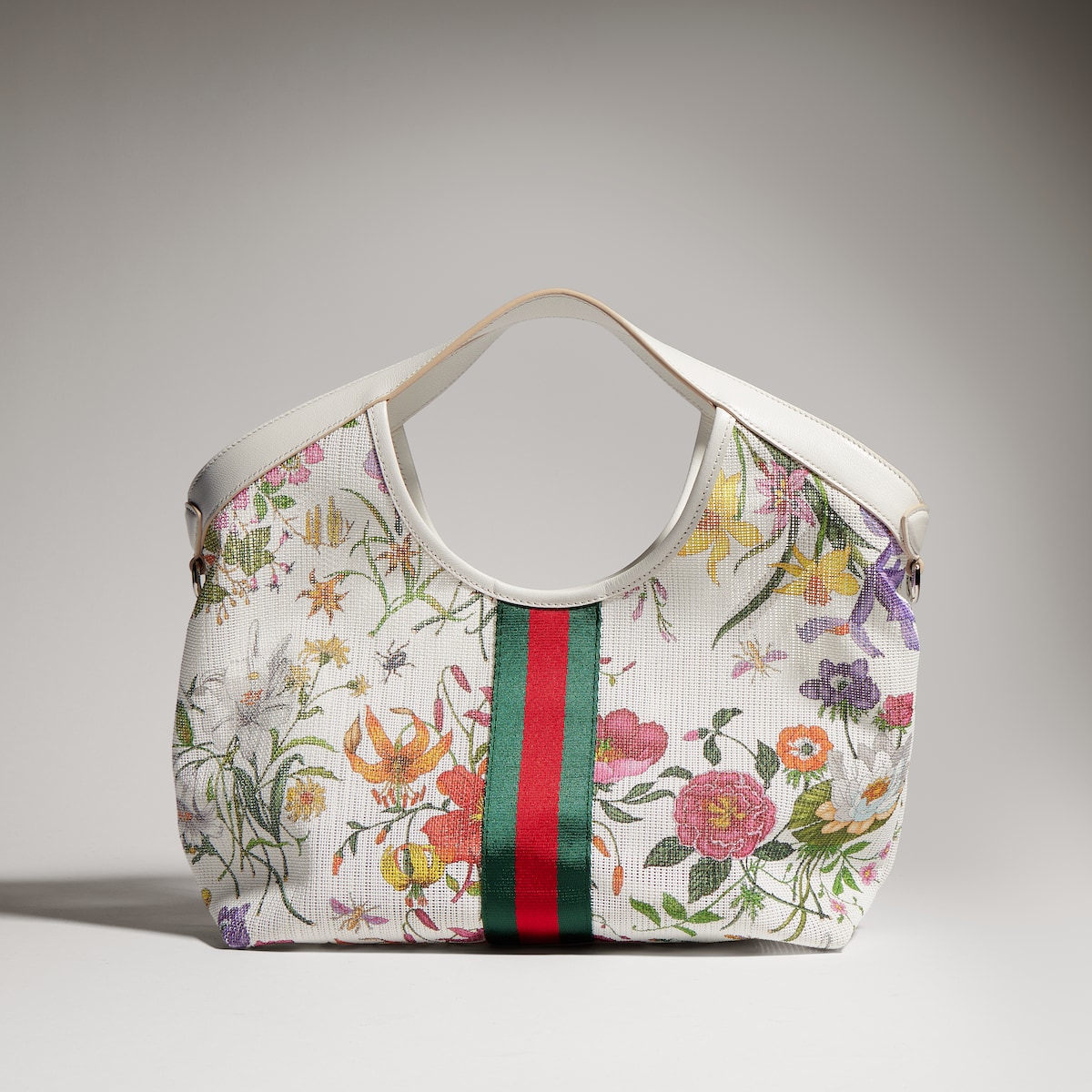 〔グッチ ジリオ〕スモール トートバッグ ・ホワイト＆マルチカラー ネット | GUCCI公式