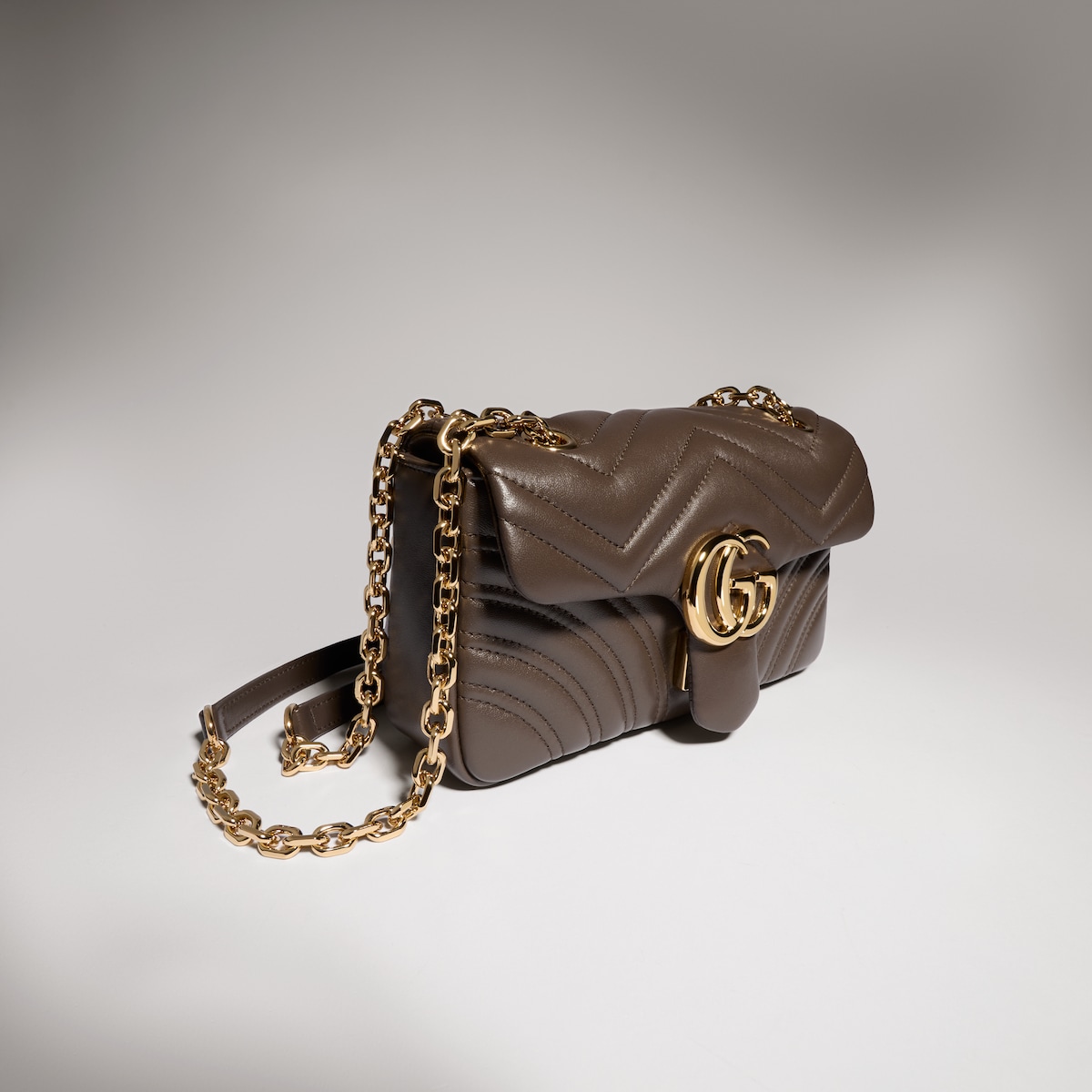 GG Marmont small shoulder bag in dark taupe leather | GUCCI® CH