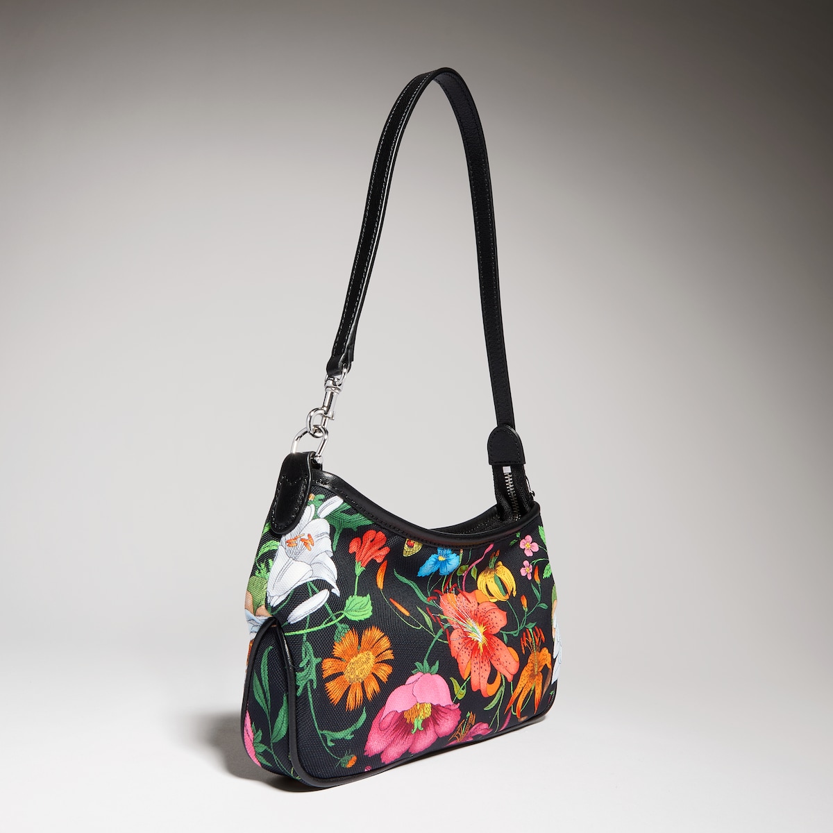 Gossip small shoulder bag in black and multicolor nylon | GUCCI® UK