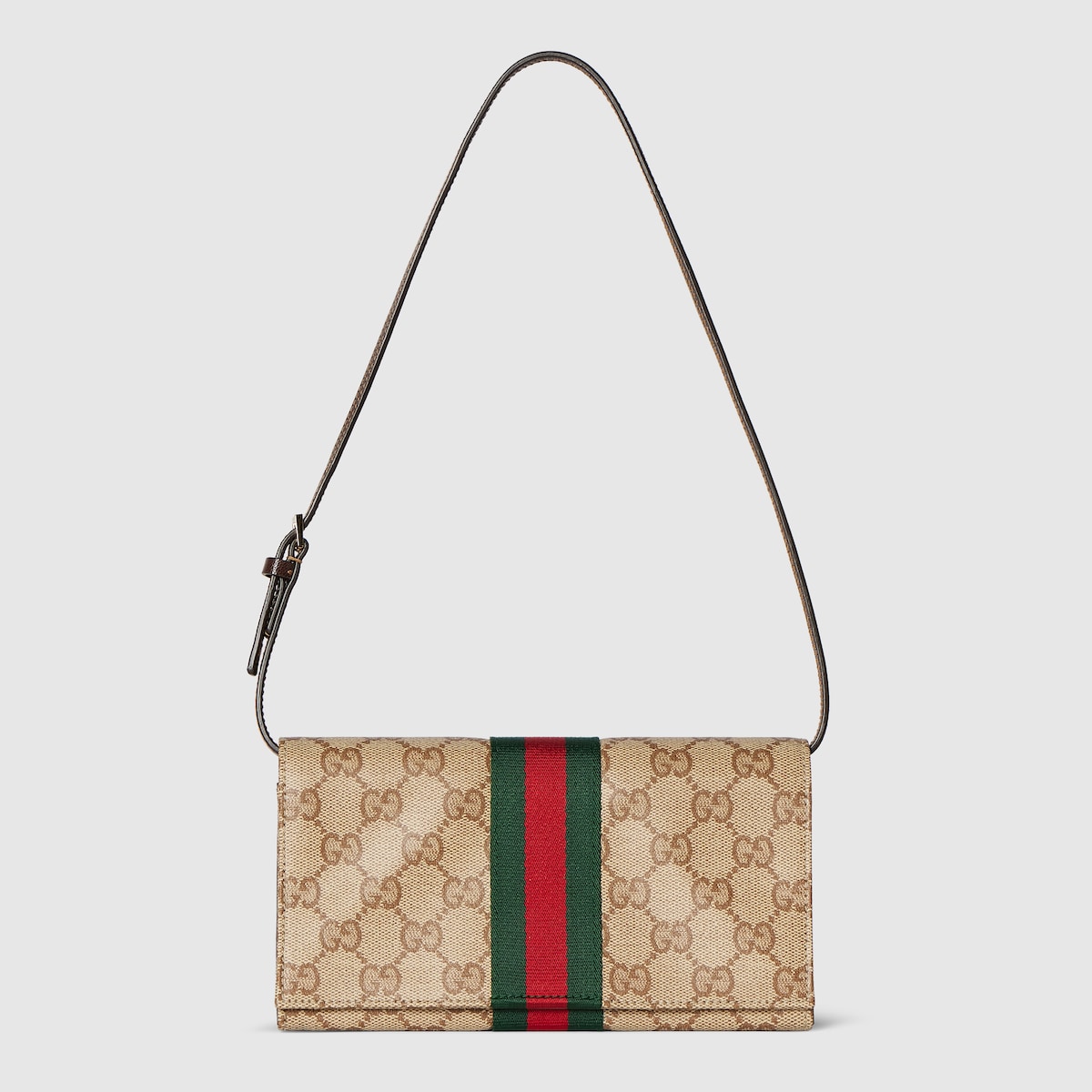 Small pouch with strap and Web in sand and brown GG canvas - thumbnail 10