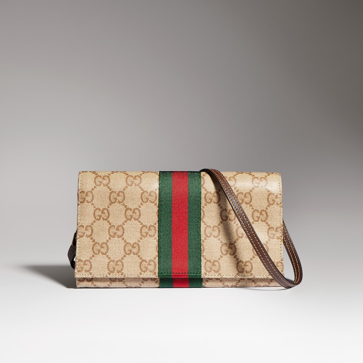 Small pouch with strap and Web in sand and brown GG canvas - thumbnail 6