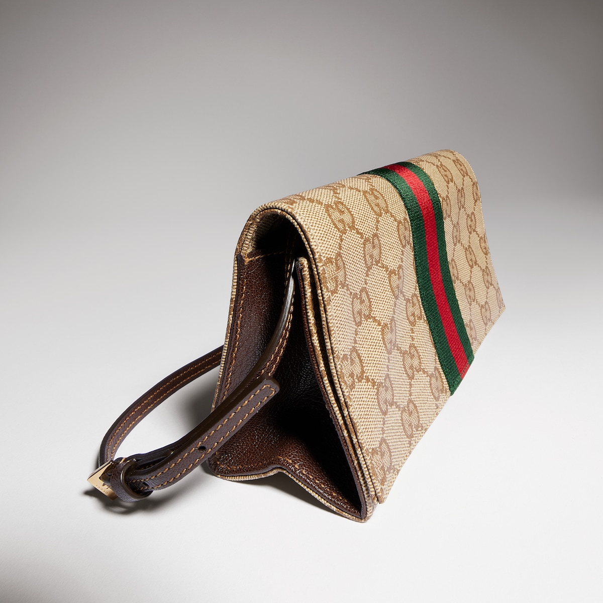 Small pouch with strap and Web in sand and brown GG canvas - thumbnail 7