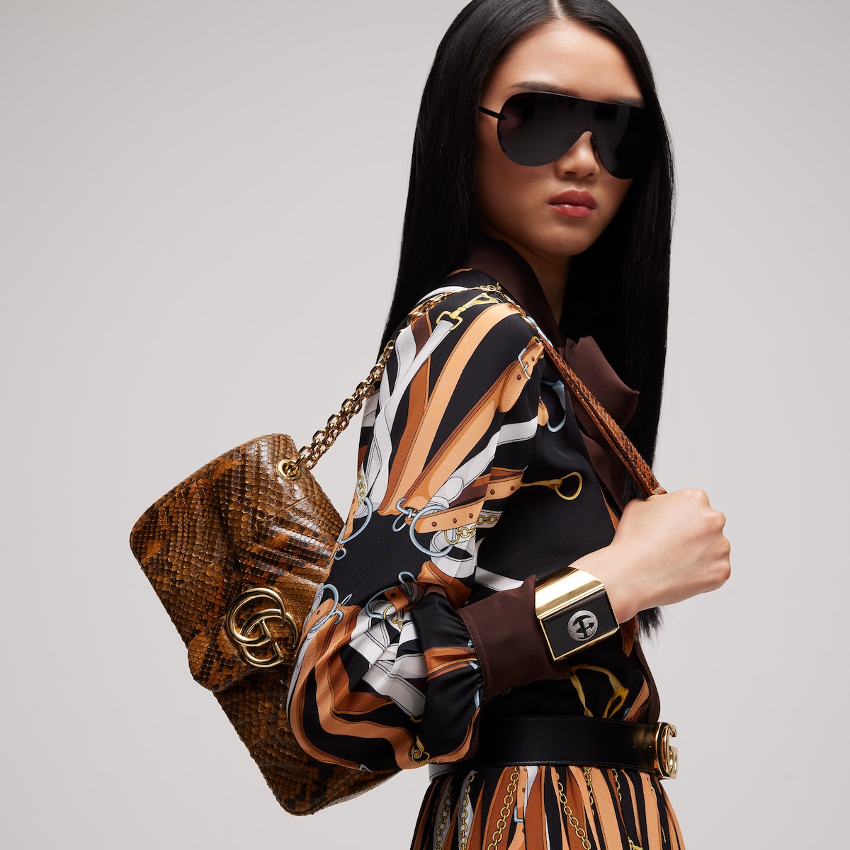 GG Marmont python medium shoulder bag in brown | GUCCI® US