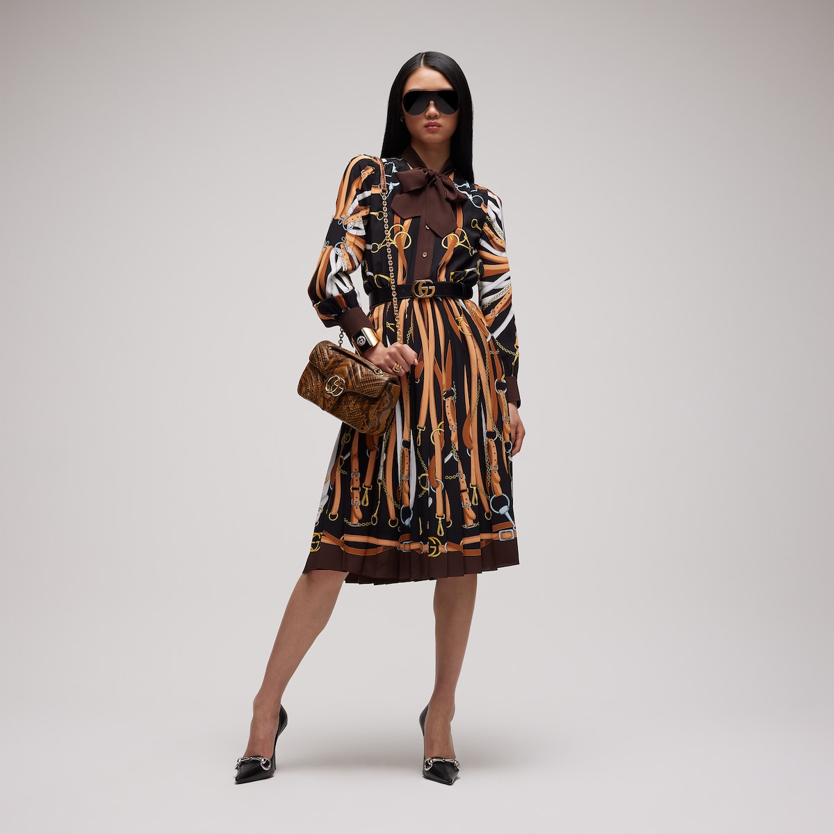 GG Marmont python medium shoulder bag in brown | GUCCI® US