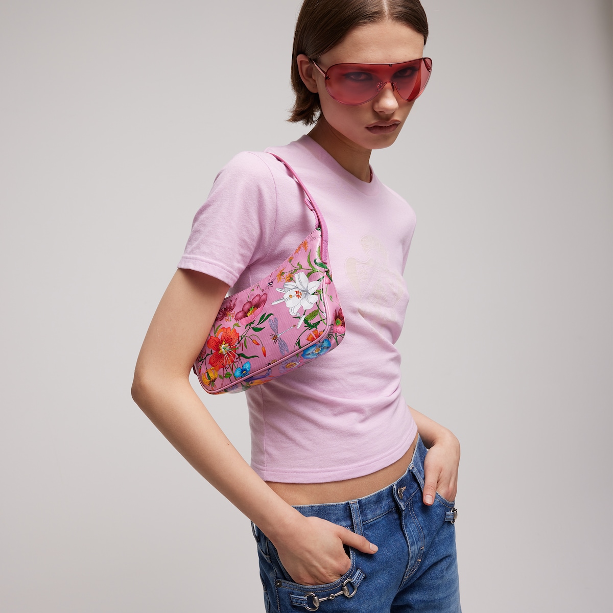 Lady Lunetta small shoulder bag in pink and multicolor canvas