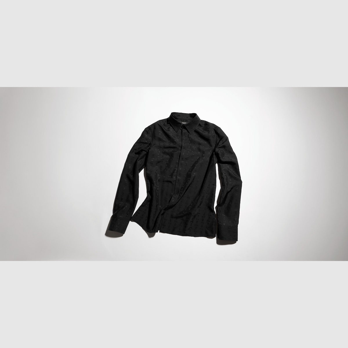 Silk habotai shirt with jacquard detail in black