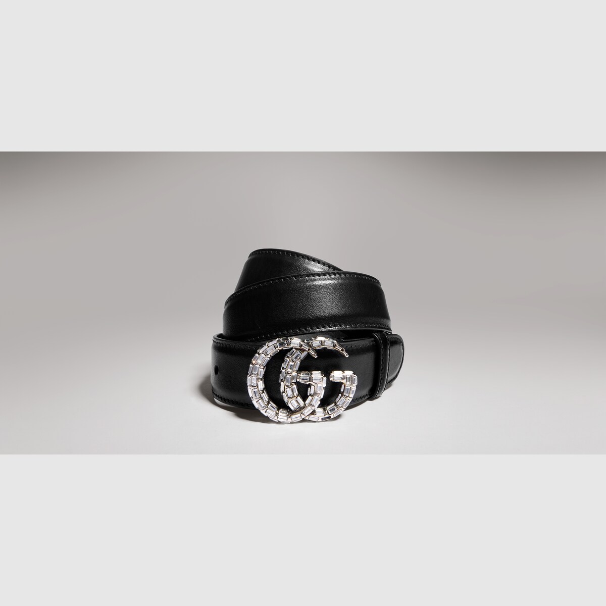 GG Marmont thin belt with crystals in black leather - thumbnail 5