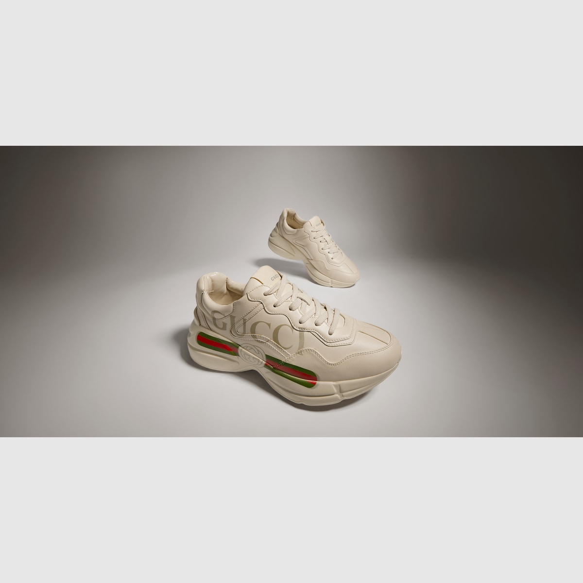 Women's Ivory Leather Rhyton Vintage Gucci Logo Sneaker - thumbnail 9